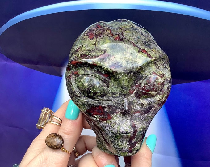Dragon Blood Jasper Alien Skull Crystal Large 3 Lb. 7 oz.  ~ 4" Long ~