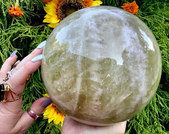 Citrine Golden Banded Quartz Large 11 lb. 10 oz. Crystal Ball ~ 6" Wide ~ Sunshine Yellow Sphere ~ Sparkly Inclusions ~ Fast & Free Shipping