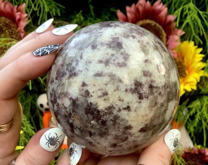 Lepidolite Crystal Ball ~ 1 Lb. 14 oz. ~ 3 1/2" Wide Sphere ~ Sparkling Purple, Red, Lilac Colors ~ Fast & Free Shipping