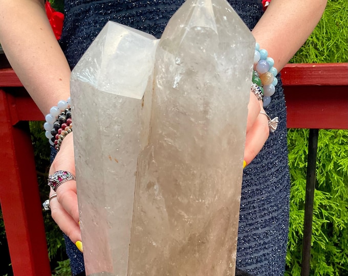 Clear Quartz Twin Flame Crystal Generator ~ Large 14 lb. 14 oz. ~ 8" Tall ~ Feng Shui Room Decor for Love/Relationships ~ Free Shipping