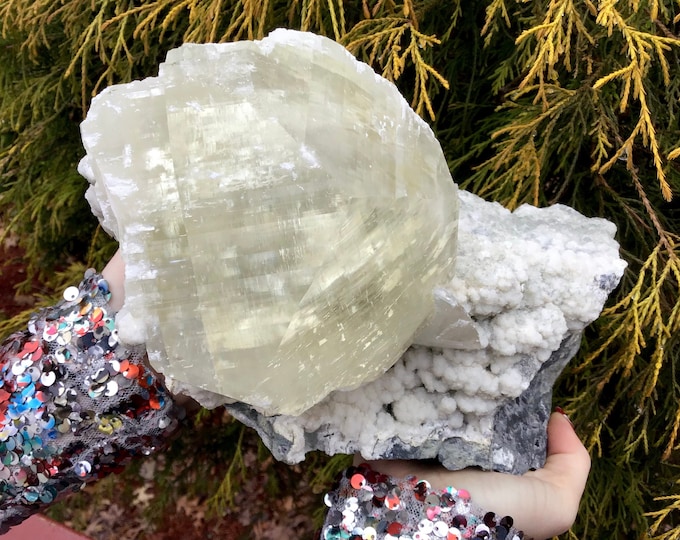 Clear Calcite Crystal Cluster ~ Large 11 lb. 12 oz ~ 8" Long ~ Sparkling Fluorite & Quartz Matrix ~ Stunning Display Crystal ~ Free Shipping