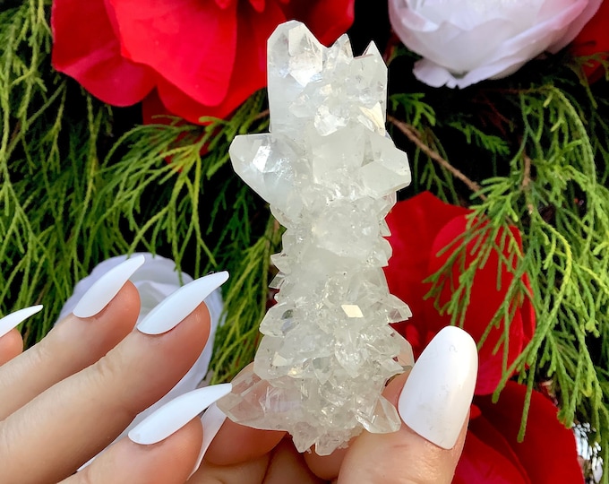 Sparkly Clear Apophyllite Crystal Cluster ~ 2.2 oz. ~ 2 1/2" Long ~ High Luster ~ Handheld Meditation Size Altar Display ~ Fast Shipping