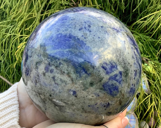Large Sodalite Crystal Ball: Polished Royal Blue Sphere, Reiki Altar Display