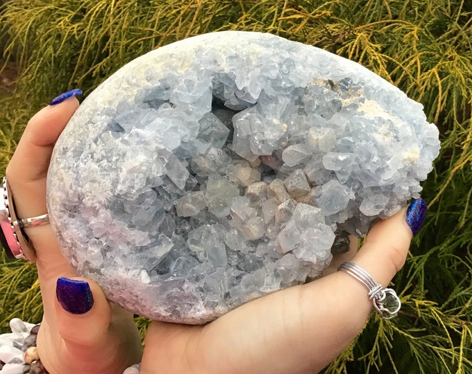 Celestite Crystal Blue Quartz Large 4 lb. 10 oz. Cluster ~ 6" Long ~ Stunning Display, Sparkling Rainbow Inclusions ~ Fast & Free Shipping