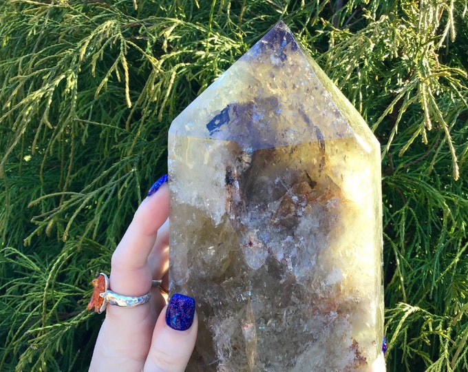 Smokey Citrine Crystal Generator ~ Large 4 lb. 12 oz.  ~ 8" Tall Tower ~ White Phantoms ~ Altar, Reiki, Meditation ~ Fast & Free Shipping