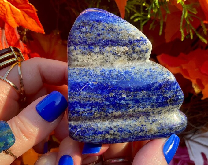 Lapis Lazuli Freeform Crystal ~ Large 9 oz. ~ 3" Long ~ Sparkling Deep Blue Color Stone ~ Reiki, Altar Display ~ Polished to Perfection