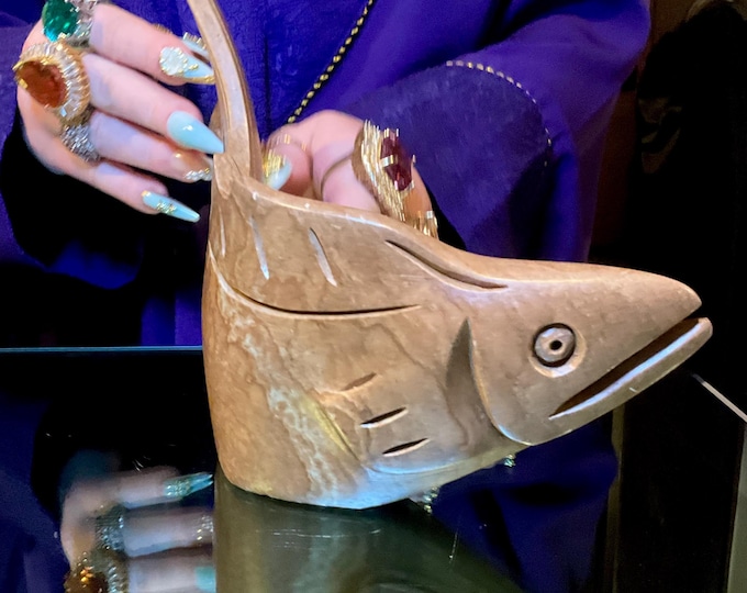 Carved Stone Fish Figurine 10" Long ~Hand carved Soapstone Sculpture ~ Made in the Six Nations in Canada by Clifton Henry ~ Animal Totem