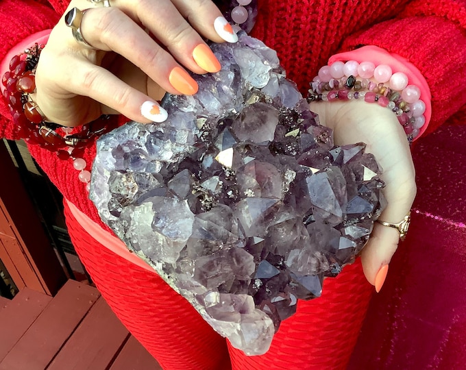 Amethyst Crystal Cluster ~ Large 2 lb. 8 oz. ~ 6" Long ~ Beautiful Purple Points ~ Home Decor ~ Fast & Free Shipping, USA + Global Shipping