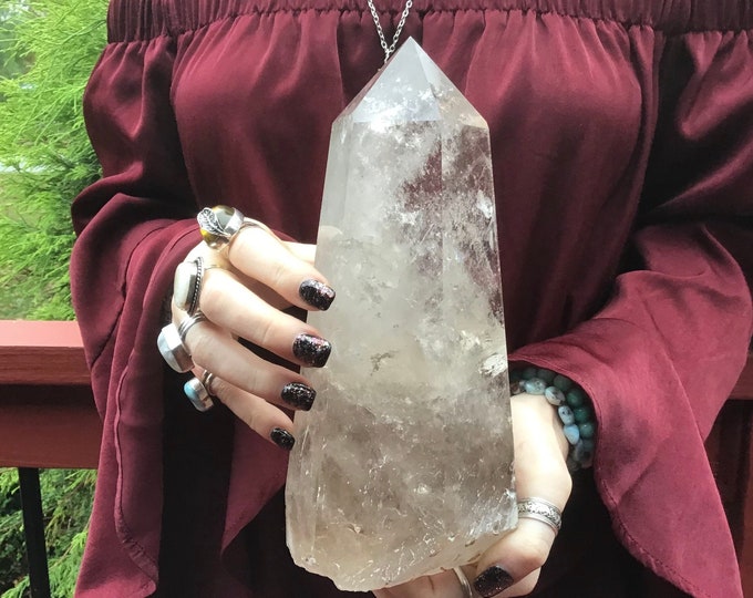 Clear Quartz Crystal Generator ~ Large 4 Lb. 8 oz. ~ 8" Tall Tower ~ Ultra Sparkling Rainbow Inclusions ~ Beautiful Display ~ Ships from USA