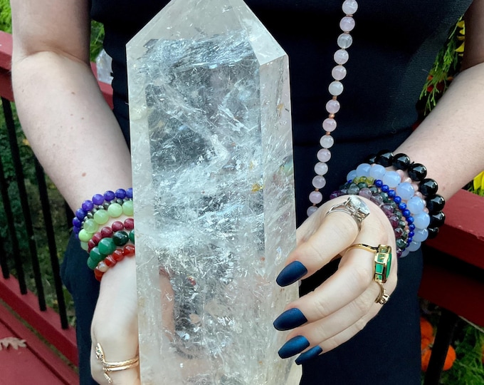 Clear Quartz Crystal Generator ~ Large 5 lb. 8 oz. ~ 10" Tall ~ Sparkling Rainbow Inclusions ~ Fast & Free Shipping