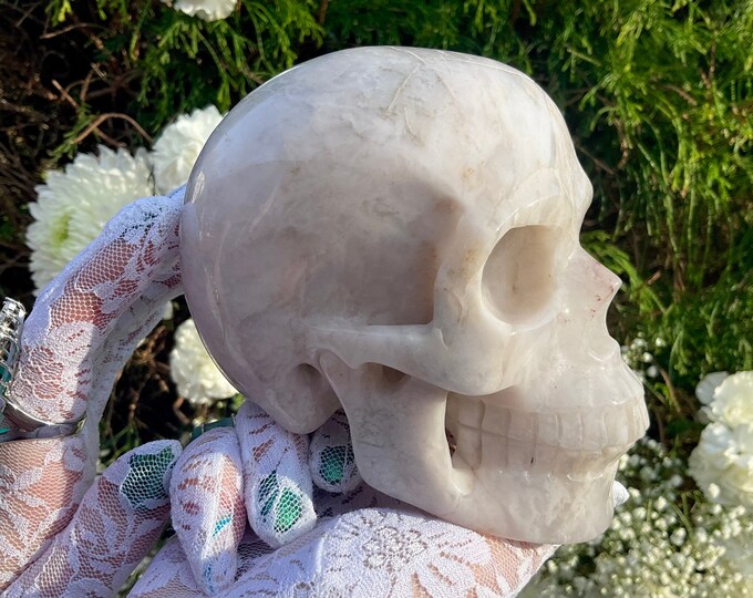 White Agate Crystal Skull ~ 2 Lb. 13 oz. ~ 5" Long ~ Swirling White Colors ~ Expertly Hand-Carved Display Sculpture ~ Fast Shipping
