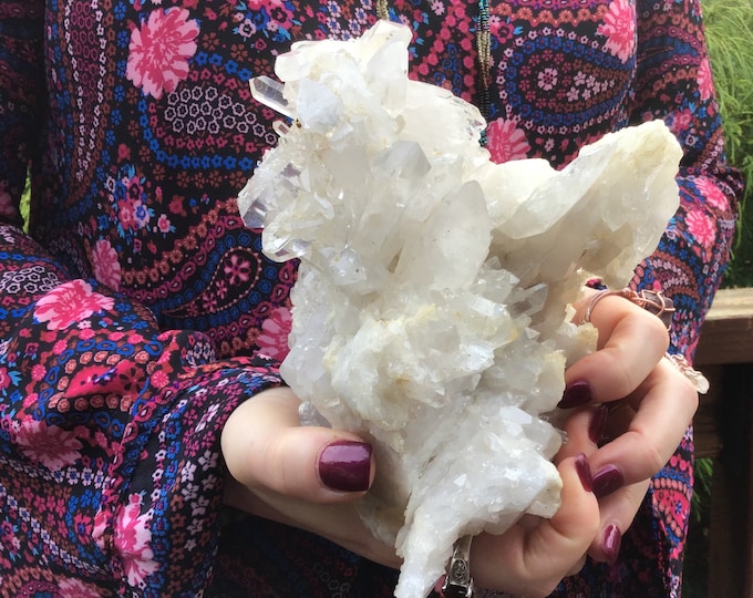 Clear Quartz Crystal Cluster - Large 3 Lb. 13 oz. ~ 8" Long Golden Healer ~ Sparkling Crystal Points - Meditation Stone ~ Fast Free Shipping