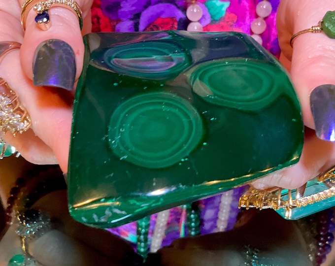 Malachite Freeform Crystal ~ Large 14 oz. ~ 3" Long - Heart Chakra Reiki Healing Altar Display ~ Metaphysical Home Decor