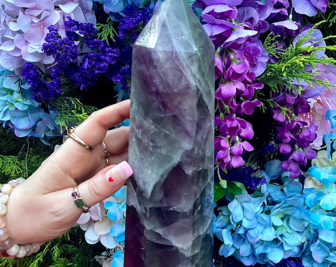 Rainbow Fluorite Crystal Generator ~ Large 4 lb. 7 oz. ~ 9" Tall ~ Free-Standing ~ Purple Green & White Colors ~ Fast Free Shipping