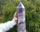 14 lbs. 3 oz. Fluorite Crystal Generator 14 quot Tall Swirling Purple Sand Colors Pillar, Tower Large Point Feng Shui, Reiki, Altar