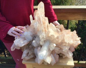 Lemurian Frosted Quartz Crystal Large 91 Lb. Cluster ~ 20" Long ~ Orange Pinkish Hue ~ Massive 12" Tall ~ Beautiful Ancient Multiple Points