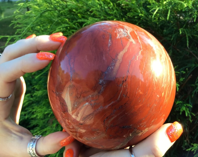 Red Jasper Quartz Large 4 lb. 8 oz. Crystal Ball ~ 4" Wide Polished Sphere ~ Swirling Inclusions ~ Altar, Reiki Display ~Fast Free Shipping