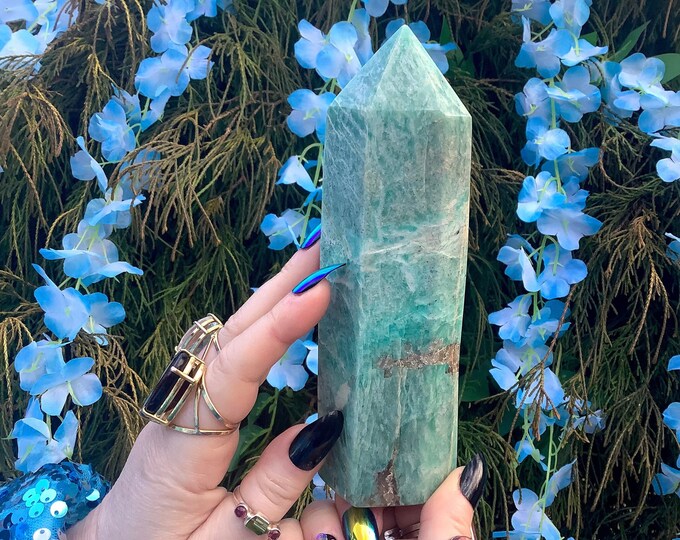 Amazonite Crystal Generator ~ Large 1 Lb. 4 oz. ~ 6 1/2" Tall ~ Natural Polished Tower ~ Beautiful Mineral Specimen ~ Fast Shipping