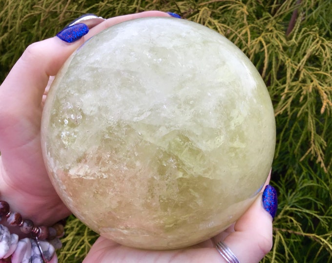 Citrine Crystal Ball ~ Large 5 lb 4 oz. ~ 4 1/2" Wide Polished Quartz Sphere ~ Stunning Sunshine Yellow Sparkling Inclusions ~ Fast Shipping