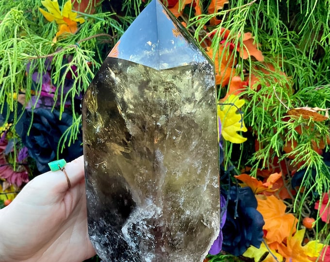 Smokey Citrine Crystal Generator ~ Large 6 Lb. 2 oz. ~ 8" Tall ~ Museum Quality ~ Golden Transparent ~ Sparkling Rainbow Inclusions