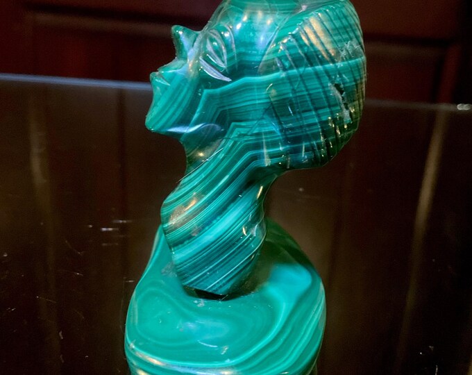 Vintage Malachite 3 1/2 oz. Carved African Woman ~ 2" Tall ~ Stunning Museum Display Specimen ~ Gorgeous Bullseye Green Mineral Crystal