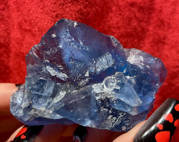 Ocean Blue Fluorite Crystal Cluster: 4.5 oz. ~ Translucent Gemmy Cubes ~ " Long