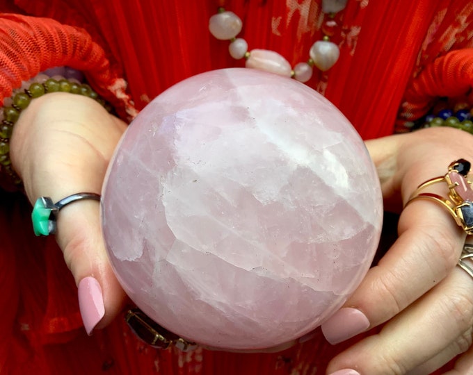 Rose Quartz Crystal Ball ~ Large 1 lb. 13 oz. ~ 3 1/2" Wide ~ Beautifully Polished Pink Sphere ~ Reiki, Altar ~ Free Shipping ~ Tariff Free