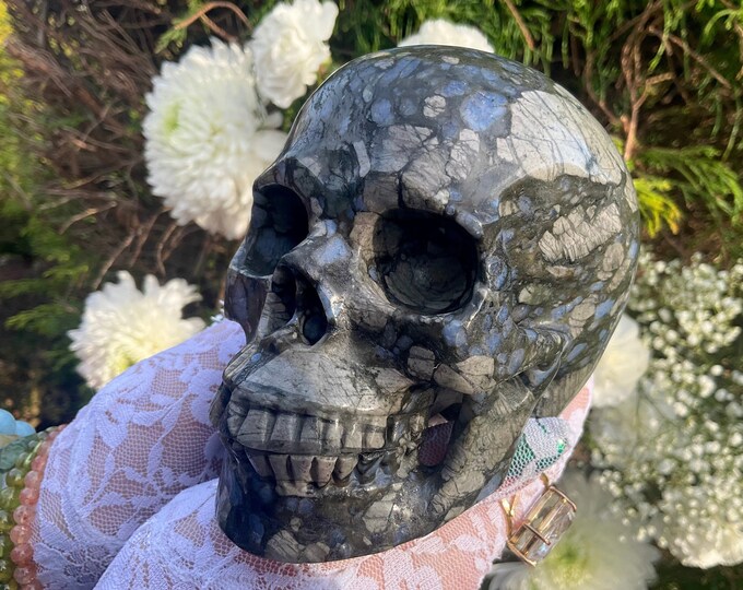 Que Sera Blue Opal Crystal Skull ~ Large 2 Lb. 12 oz. ~ 5" Long ~ One-of-a-Kind Blue Gray Color ~ Hand Carved Sculpture ~ Free Shipping