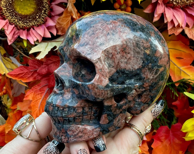 Que Sera Opal Crystal Skull ~ Large 2 Lb. 14 oz. ~ 5" Long ~ One-of-a-Kind Blue/Gray & Red Colors ~ Hand Carved ~ Fast, Free Shipping U.S.A
