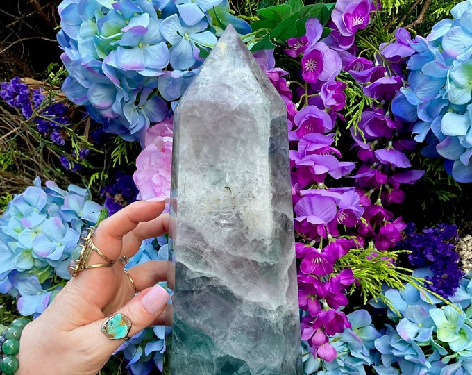 Rainbow Fluorite Crystal Generator: 11" Tower, 8 Lb