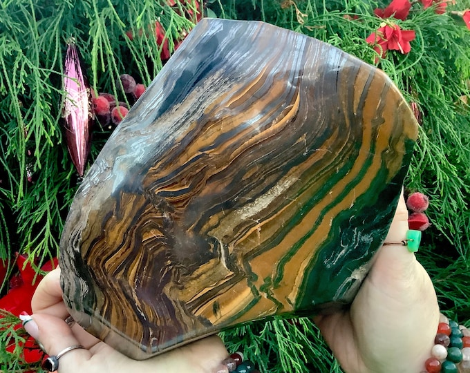 Tigers Eye Freeform Crystal ~ Large 11 Lb. ~ 8" Long ~ Sparkling Golden-Red-Brown Black Colors ~ Reiki, Altar Display, Metaphysical Decor