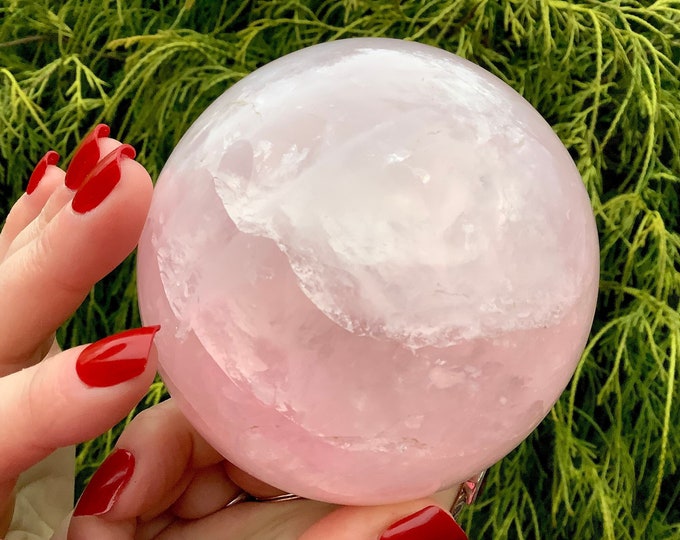 Large Rose Quartz Crystal Ball: Polished Pink Sphere, Reiki Altar Display