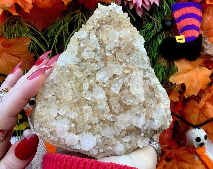 Golden Healer Quartz Crystal Cluster ~ Large 1 Lb. 12 oz. ~ 5" Long ~ Sparkling Clear Points ~ Reiki, Display ~ Fast & Free Shipping