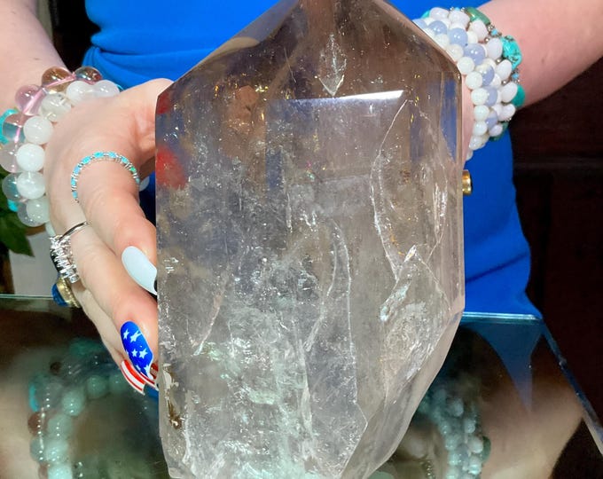 Clear Quartz Crystal Generator ~ Large 4 Lb.~ 7" Tall ~ Ultra Sparkling Silver Flash Inclusions ~ Altar Display, Fast & Free Shipping, USA ~