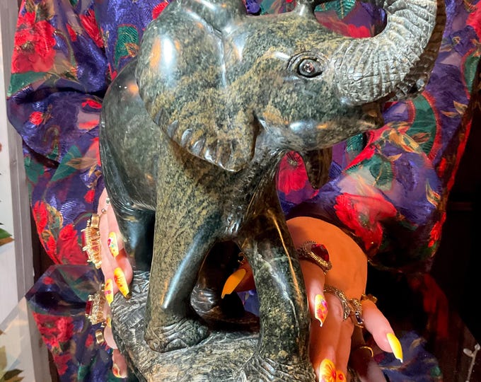 Vintage Hand Carved Verdite Elephant Large 9 Lb. 7 oz. ~ 9" Long ~ Hand Carved ~ Animal Totem, Altar, Reiki Display