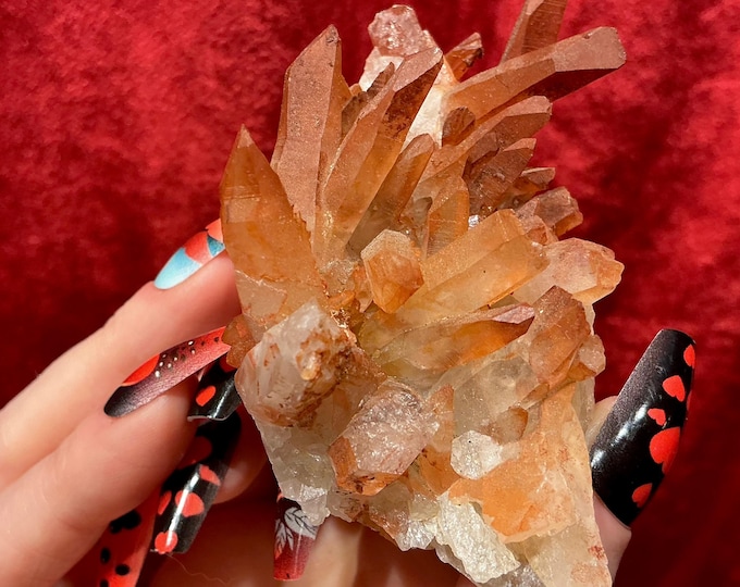 Red Quartz Crystal Cluster ~ Large 4.8 oz. ~ 3 1/2" Long ~ Perfect Points ~ Mined in Morocco