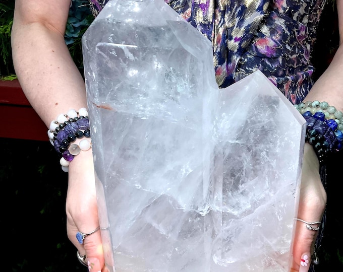 Clear Quartz Twin Flame Crystal Generator ~ Large 13 lb. ~ 10" Tall ~ Double Point Tower ~ Sparkling Silver Inclusions ~ Fast Free Shipping