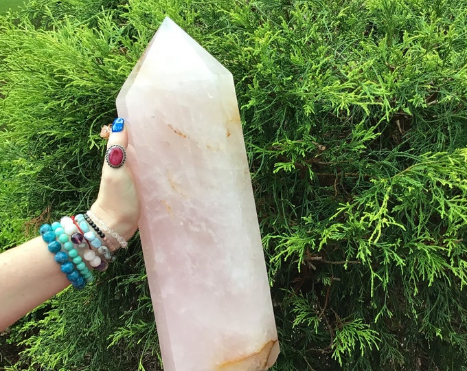 Rose Quartz Crystal Generator ~ Large 15 lb. 15 oz. ~ 15" Tall ~ Beautiful Pink Massive Tower ~ Free & Fast Shipping
