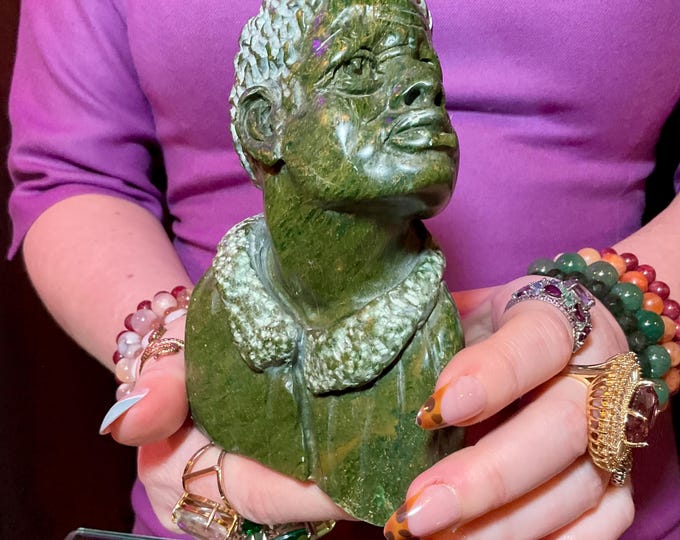 Verdite Warrior Shona Stone Crystal ~ Large 2 Lb. 4 oz. ~ 5" Tall ~ Hand Carved in Zimbabwe ~ Gorgeous Green Mineral Display Specimen Bust