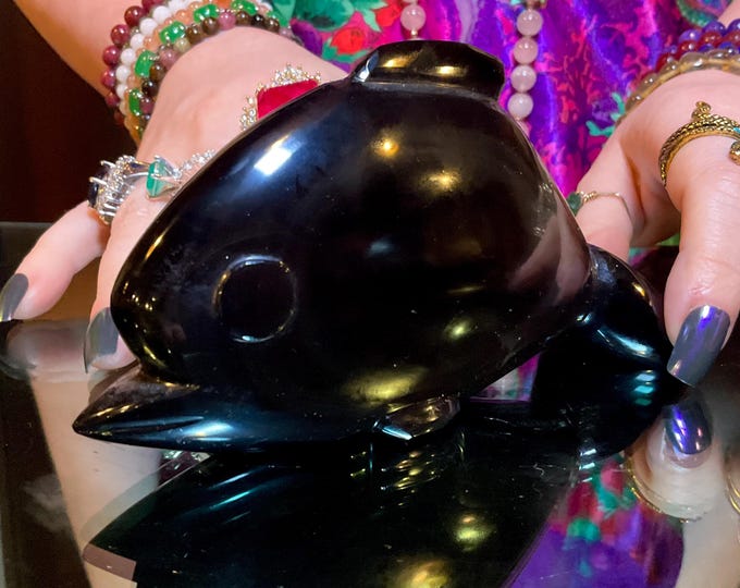 Fish Carving Golden Sheen Obsidian 12 oz. ~ 5 1/2" Long Hand Carved ~ Stunning Museum Polished Specimen ~ Black & Gold Mineral Totem animal