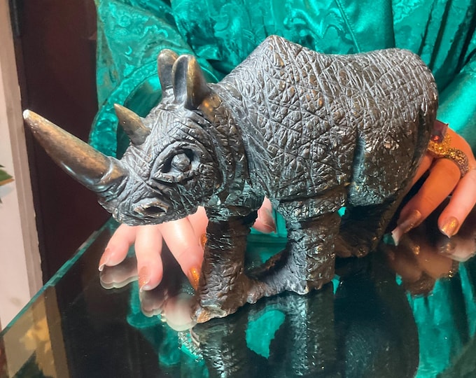 Serpentine Rhinoceros 5 Lb. 11 oz. ~ 7" Long ~ Vintage Hand Carved Zimbabwean Sculpture ~ Swirling Natural Earth Colors ~ Museum Quality