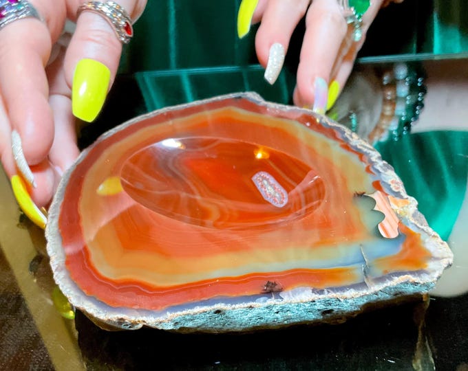 Red Carnelian Agate Crystal Bowl ~ Large 1 Lb. 5 oz. ~ 5" Wide ~ Natural Polished Mineral Gemstone Jewelry Dish ~ Altar Display