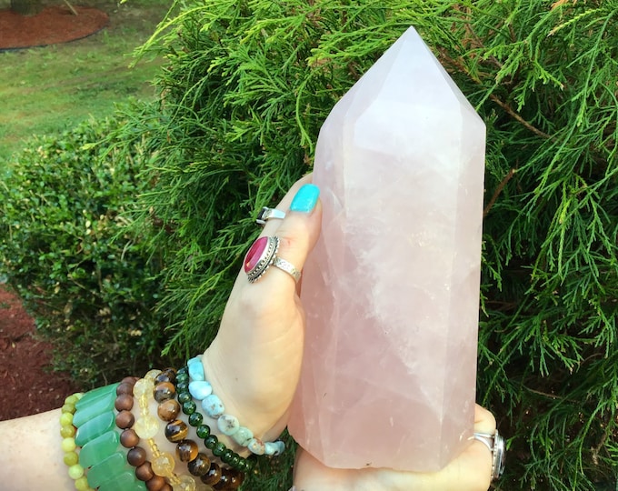 Rose Quartz Crystal Generator ~ Large 4 Lb. ~ 8" Tall Tower ~ Clear Pink Colors ~ Free Shipping ~