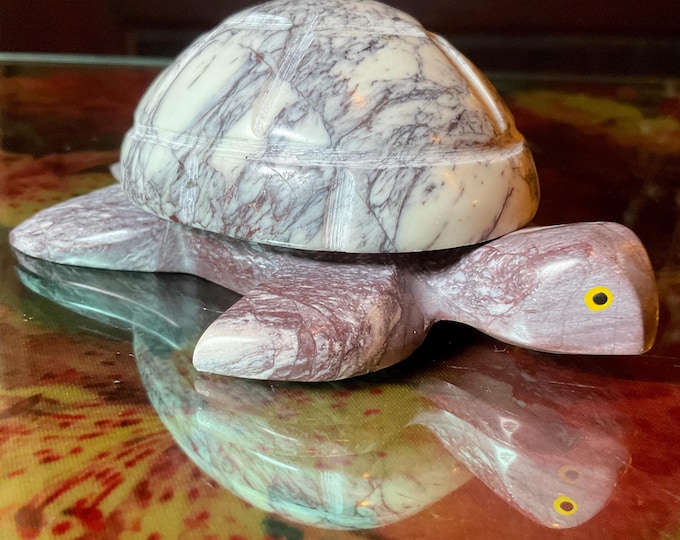 Maligano Jasper Turtle Jewelry Box with Removable Lid ~ 4" Long ~ Hand-Crafted Animal Totem ~ Detailed Carving ~ Mosaic of Colors