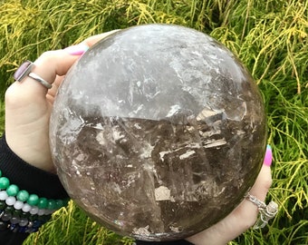 Smokey Quartz Large 11 Lb. Crystal Ball ~ 6" Wide ~ Ultra Clear Transparent Sparkling Inclusions ~ Big Polished Sphere ~ Beautiful Display