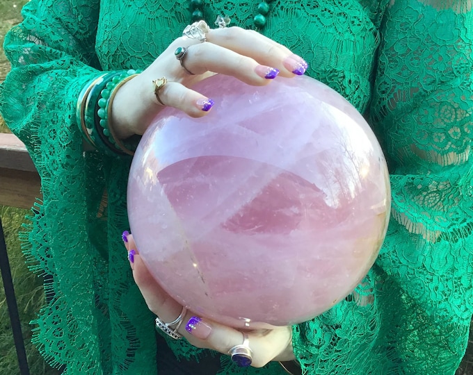 Huge Rose Quartz Crystal Ball ~ 24 Lb ~ 8" Wide ~ Stunning Home Decor ~ Love, Altar Display ~ Fast & Free Shipping, USA + Global Shipping ~