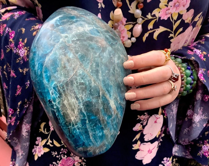 Blue Apatite Crystal Free Form ~ Large 6 lb. 9 oz. ~ 6 1/2" Tall ~ Polished Sculpture ~ Beautiful Reiki Display ~ Fast & Free Shipping