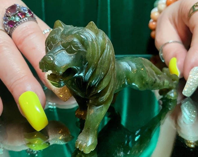 Verdite African Lion 3 1/2" Long Vintage Hand Carved Mineral ~ 4 oz. Congo Crystal Display ~ Fast & Free Shipping, from U.S.A.