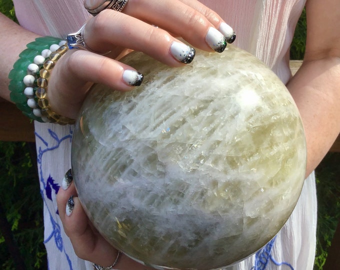 Citrine Crystal Ball ~ Large 11 Lb. 14 oz. ~ 6" Wide ~ Natural Sunshine Yellow Color ~ White Quartz Bands ~ Stunning Sparkly Inclusions ~