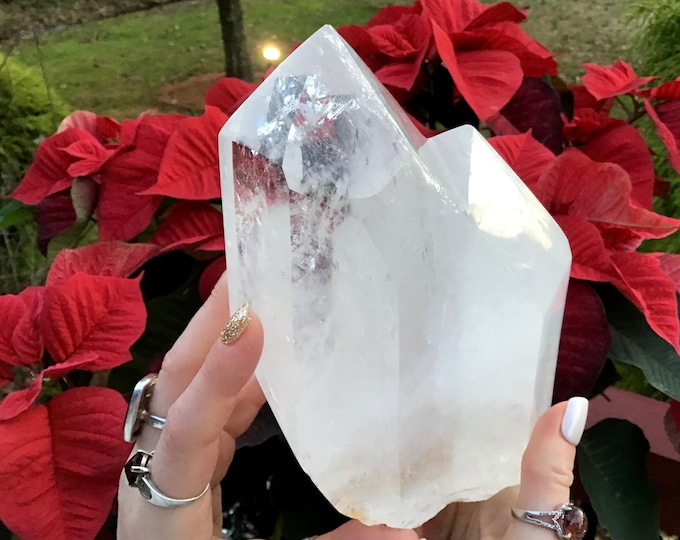 Clear Quartz Crystal Twin Flame Generator: 7" Double Point Tower